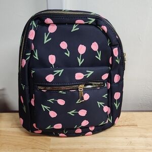 Tulip Backpack Mini Black Pink Flower